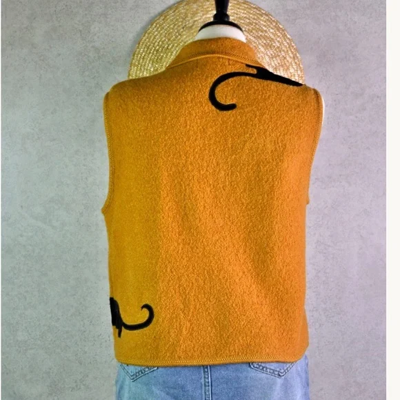Lisa International VINTAGE Felted Zip Vest with Black Cat Embroidery - Picture 4 of 4